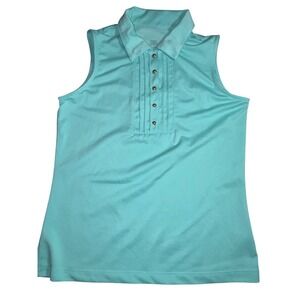 Tail Tech Womens Small Sleeveless Golf Polo Shirt Aqua Blue Snap Front Pleated